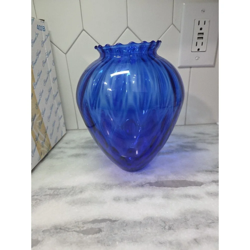 Princess House Cobalt Blue Crystal Vase, Scallop Edge Vase,‎ Decorative Vase